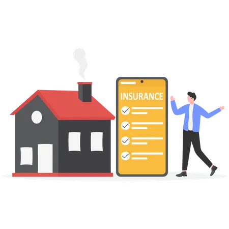 Businessman taking online home insurance  Illustration