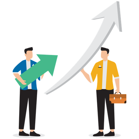 Businessman taking Short arrow and comparing to another businessman holding long arrow  Illustration