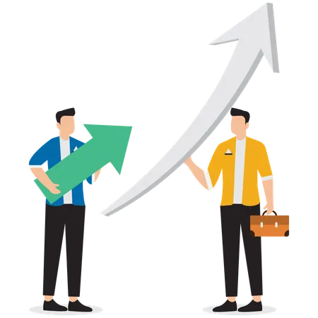 Businessman taking Short arrow and comparing to another businessman holding long arrow  Illustration