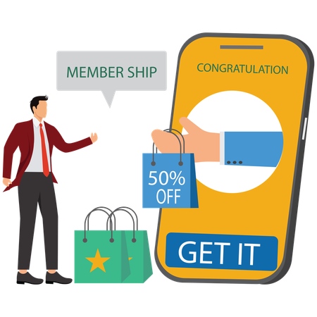 Businessman taking Subscription while doing Membership Shopping  Illustration