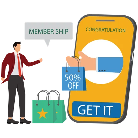 Businessman taking Subscription while doing Membership Shopping  Illustration