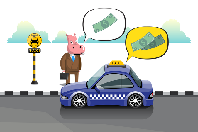 Businessman taking taxi driver for taxi rent  Illustration