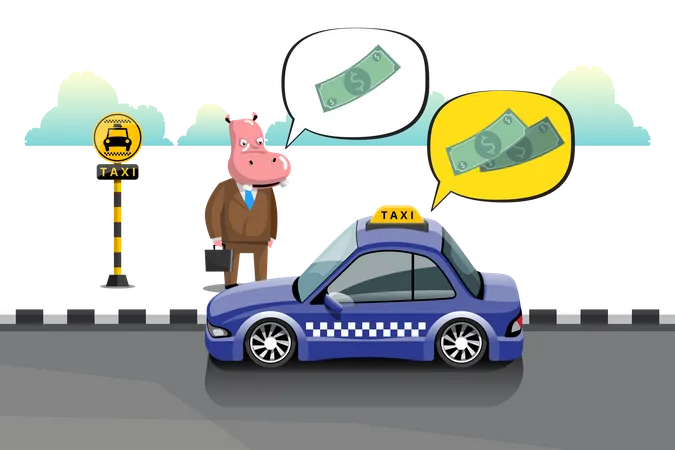 Businessman taking taxi driver for taxi rent Illustration