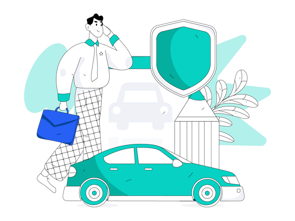 Businessman talking about car insurance on mobile  Illustration