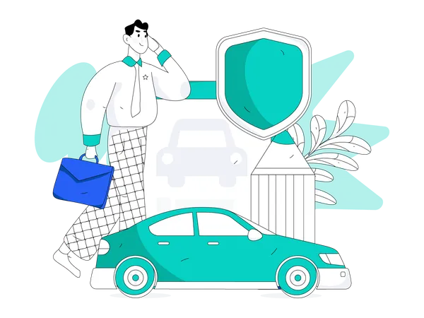 Businessman talking about car insurance on mobile  Illustration