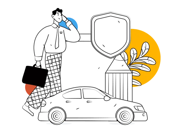 Businessman talking about car insurance on mobile  Illustration