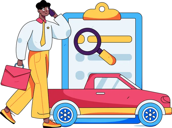 Businessman talking about car insurance on mobile  Illustration