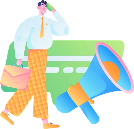 Businessman talking about marketing on mobile  Illustration