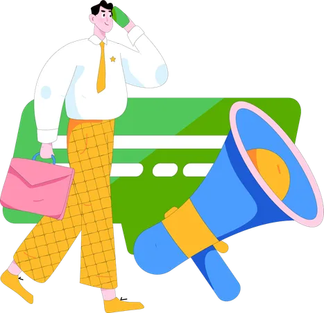 Businessman talking about marketing on mobile  Illustration