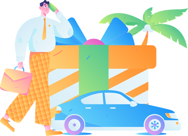 Businessman talking on mobile and taking taxi  Illustration
