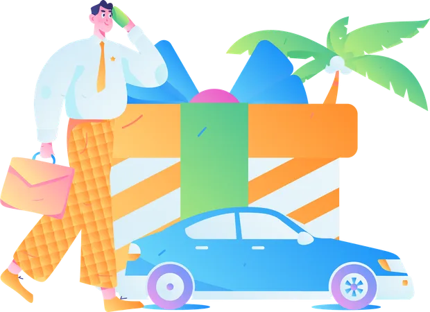Businessman talking on mobile and taking taxi  Illustration