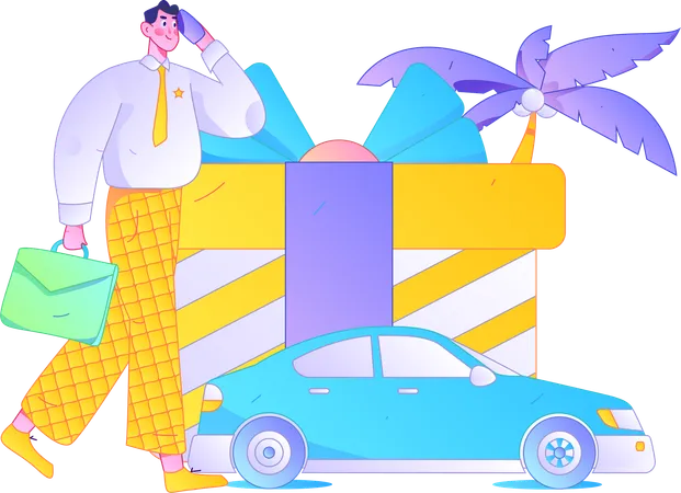 Businessman talking on mobile and taking taxi  Illustration