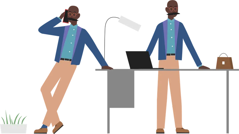 Businessman talking on mobile  and working at office  Illustration