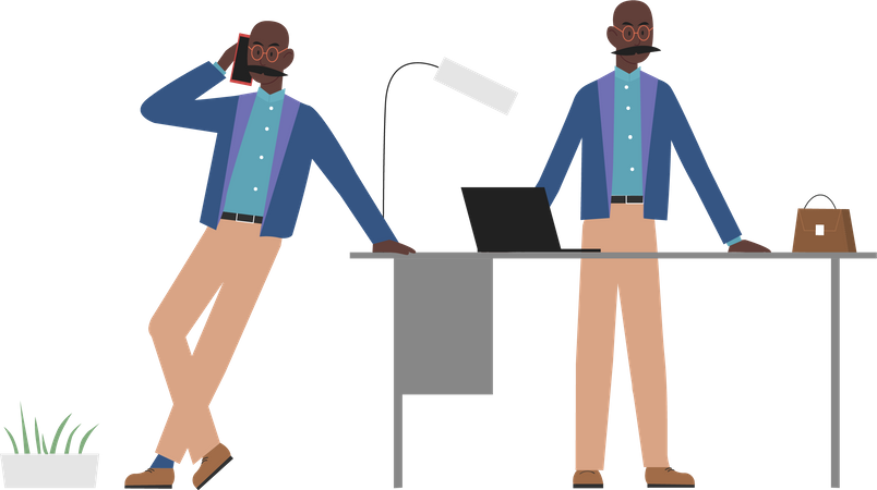 Businessman talking on mobile  and working at office  Illustration