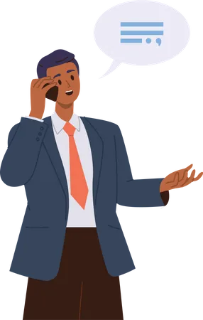 Businessman Cartoon Character Talking Phone Calling By Mobile Isolated Design With Speech Bubble Vector Illustration On White Background Distant Communication And Conversation By Smartphone Illustration