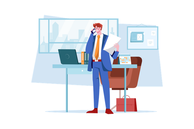 Businessman talking on phone  Illustration