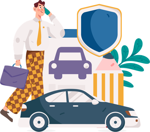 Businessman talking on phone regarding insurance policy  Illustration