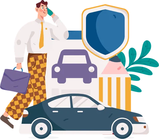 Businessman talking on phone regarding insurance policy  Illustration