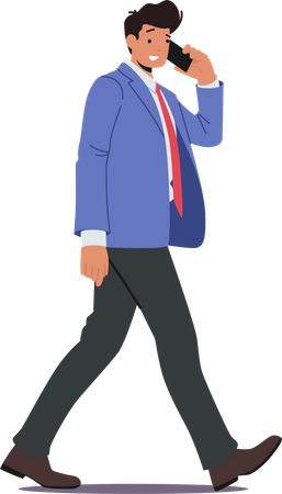 Businessman talking on smartphone while Walking  Illustration