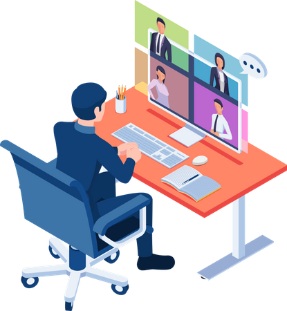 Businessman talking to colleagues in video conference Illustration