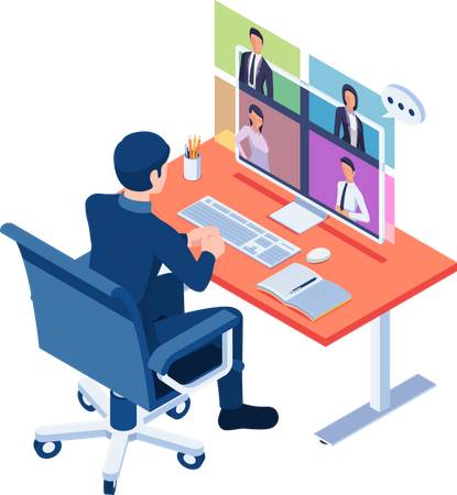 Businessman talking to colleagues in video conference  Illustration