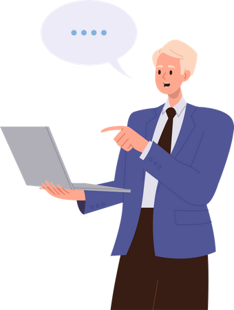 Businessman talking using laptop  Illustration