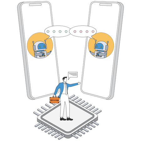 Businessman talking with chatbot  Illustration
