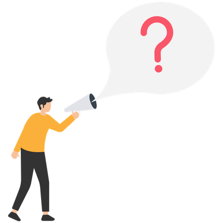 Businessman talking with megaphone asking question  イラスト