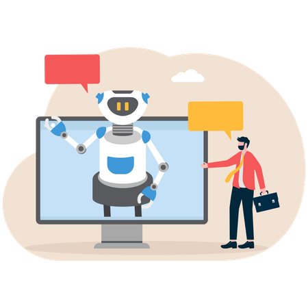 Businessman talking with robot  Illustration