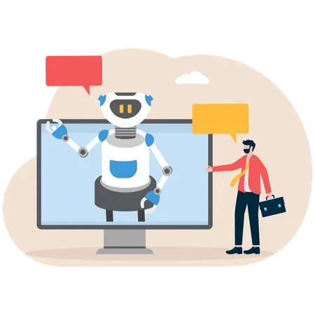 Businessman talking with robot  Illustration