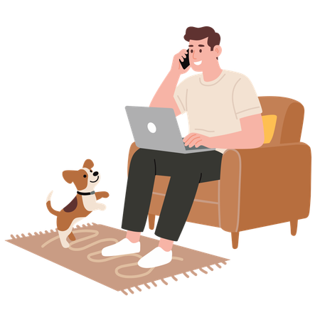 Businessman talks on phone  Illustration