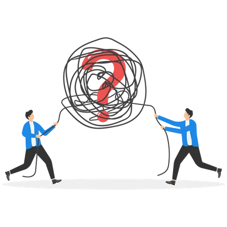 Pulling The Tangled Ropes With Question Mark Business Problem Business Vector Illustration Concept Illustration