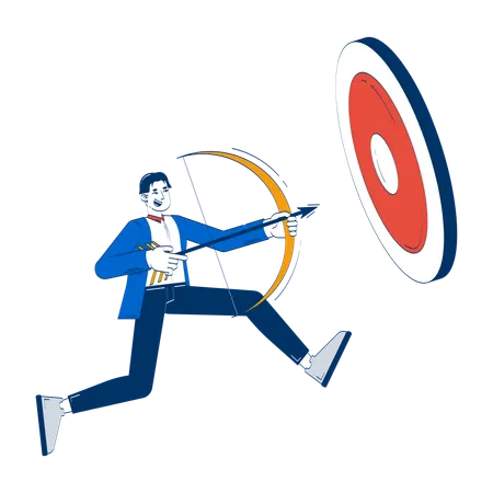 Businessman targeting goal with bow and arrow  Illustration