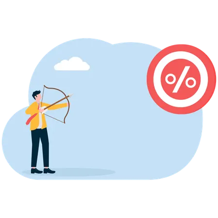 Businessman targets percent sign  Illustration