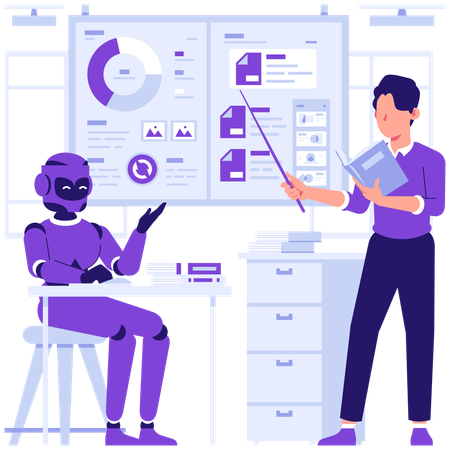 Businessman teaches robot  Illustration