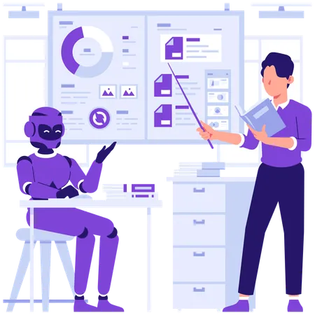 Businessman teaches robot  Illustration