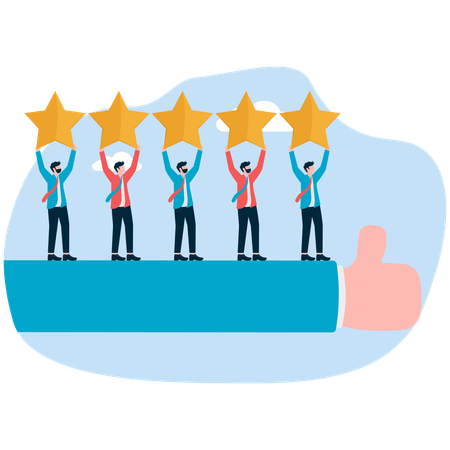Businessman team give star on hand for reviews with good rating  Illustration