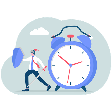 Businessman team holding shield to protect clock vector  Illustration