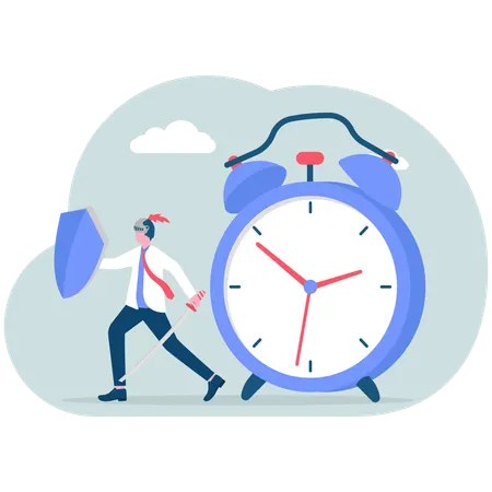 Businessman team holding shield to protect clock vector  Illustration