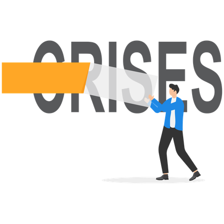 Businessman teared crises word  Illustration