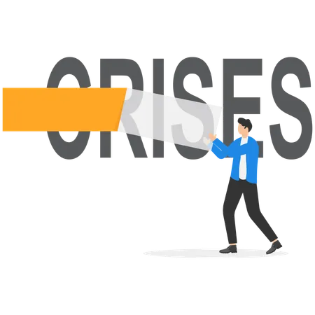 Businessman teared crises word  Illustration