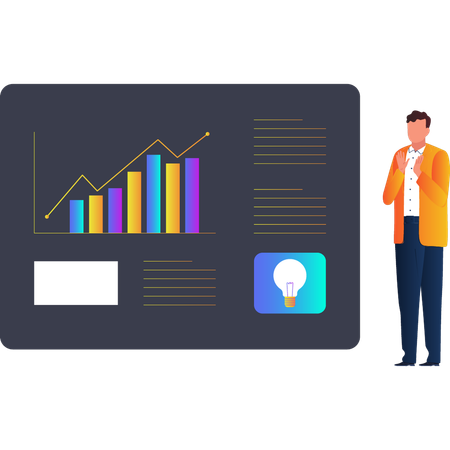 Businessman telling about business analytics  Illustration