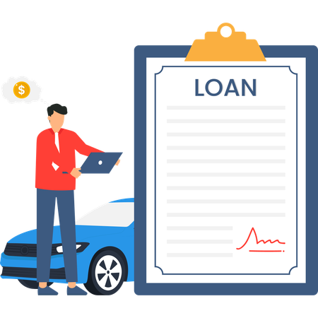 Businessman telling about car loan agreement  Illustration