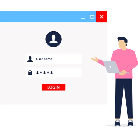 Businessman telling about user login  Illustration