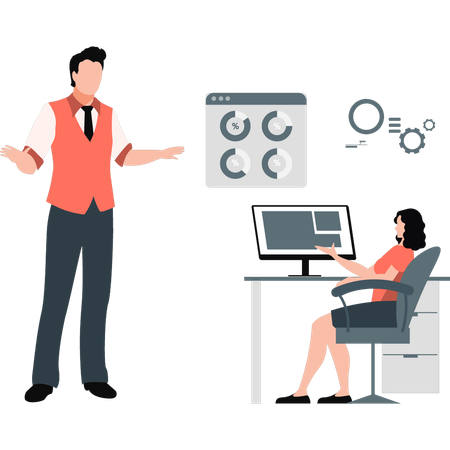 Businessman telling girl about graph  Illustration