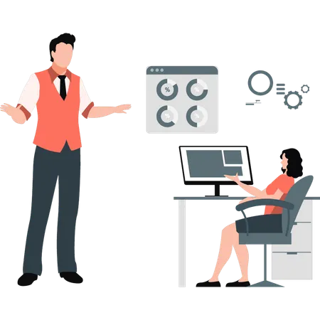 Businessman telling girl about graph  Illustration