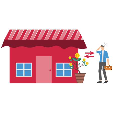 Businessman think between paying off mortgage and investing in stock market for profit symbolizing tough financial decision  Illustration