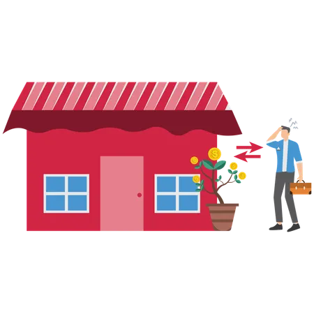 Businessman think between paying off mortgage and investing in stock market for profit symbolizing tough financial decision  Illustration