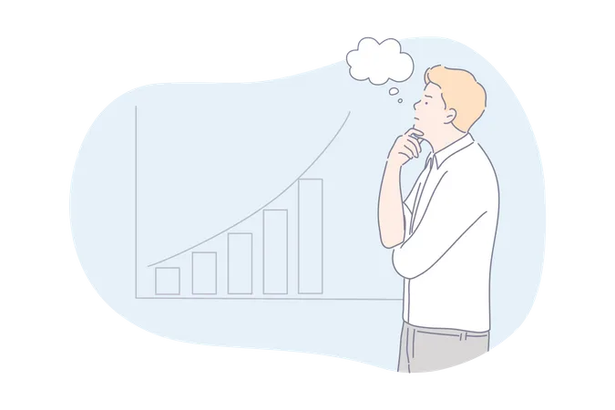 Businessman thinking about analytics chart  Illustration