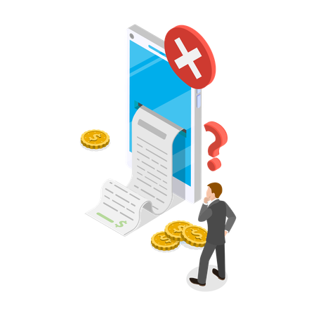 Businessman thinking about Bank Payment Receipt  Illustration